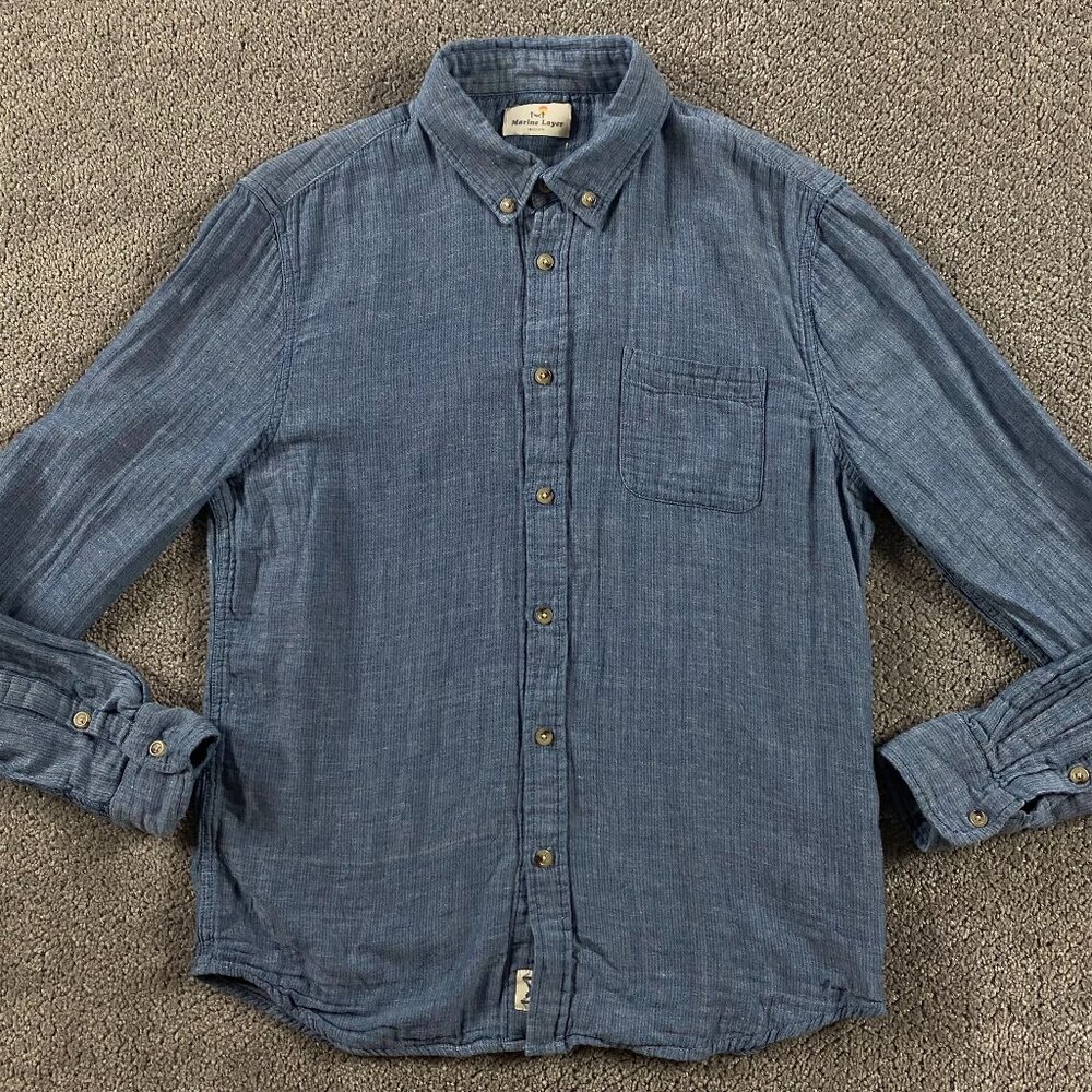Marine Layer Shirt Men's Medium Button Down Cotton Blue Selvage